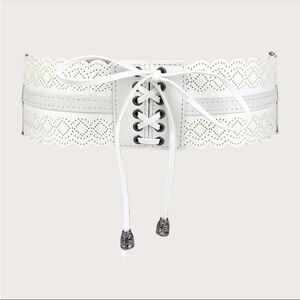 White Leather Elastic Lace Waist Fashion Belt